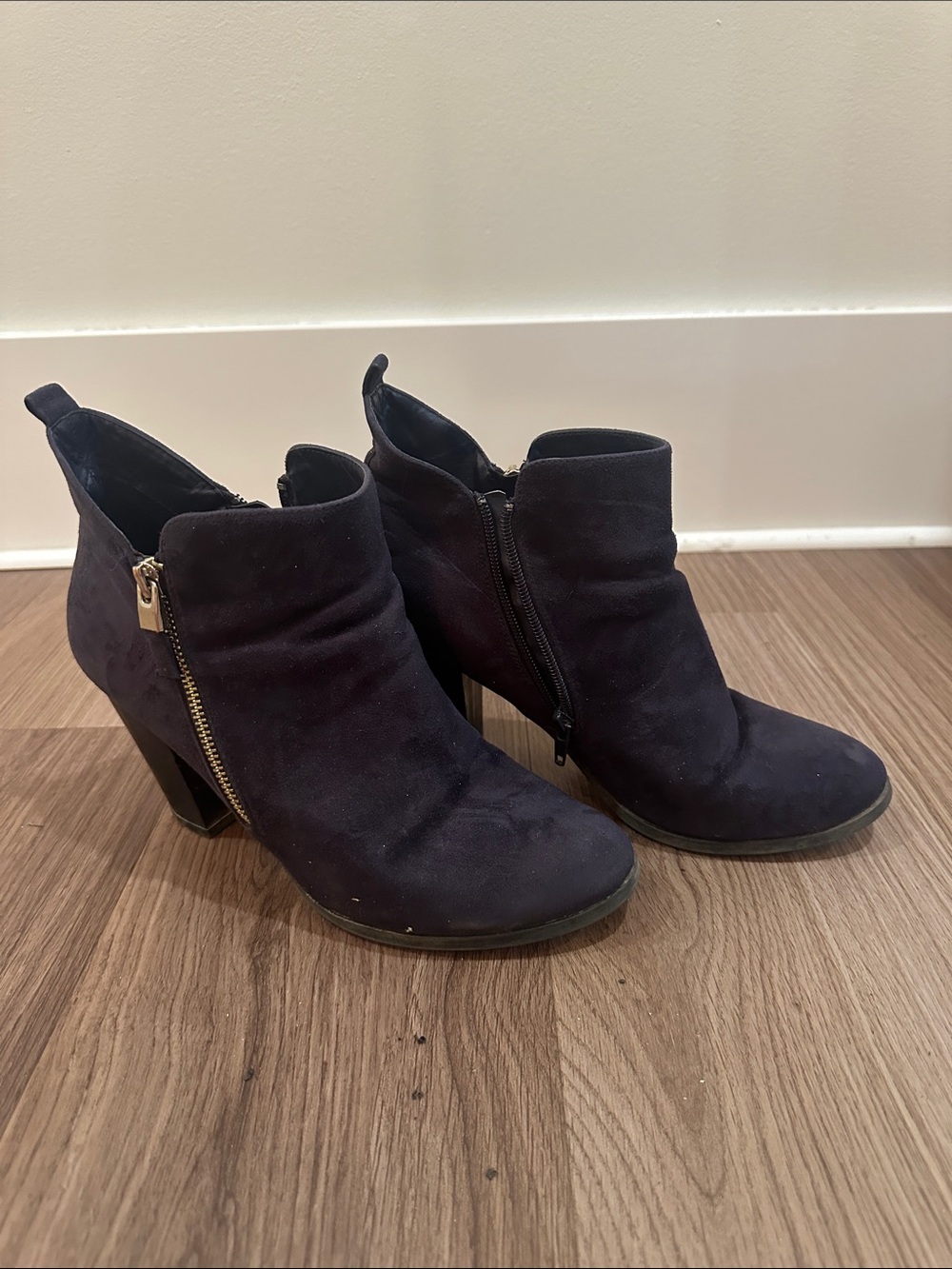 Call It Spring Dark Navy Suede Ankle Booties with Side Zip